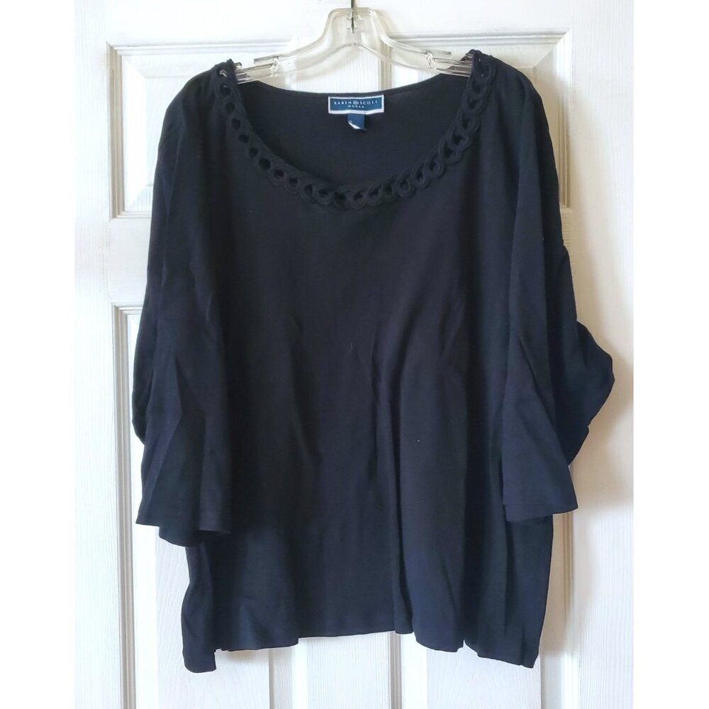 KAREN SCOTT WOMAN TOP BLACK EYELET 3/4 SLEEVE SWEATER
